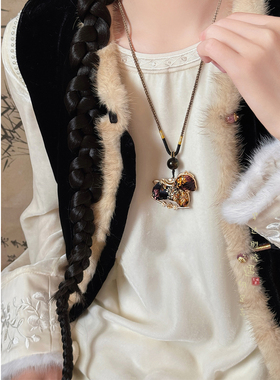 宋锦红色小马葫芦流苏项链国风