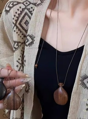 檀木酒壶吊坠项链复古民族风