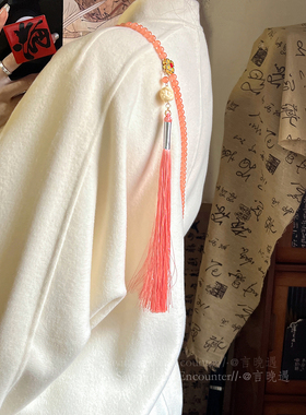 橘色串珠醒狮项链新中式斜挎链