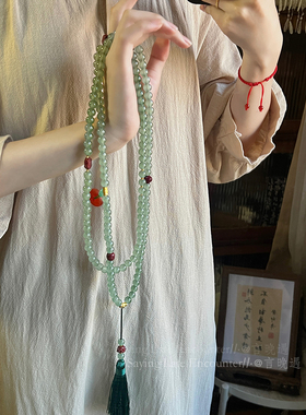 朱砂长款流苏项链简约高级感国风
