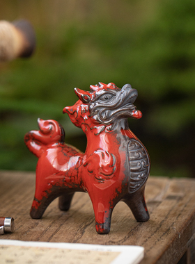 招财水火小麒麟摆件一对吉祥瑞兽