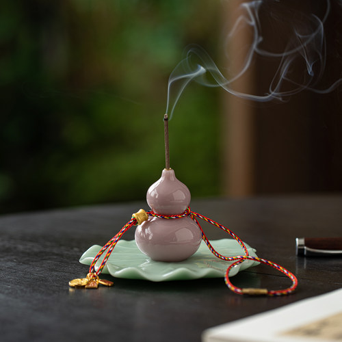 璞玉冰种白瓷小葫芦香插香座香托高档茶台桌面香薰炉香道福禄摆件 - 图3