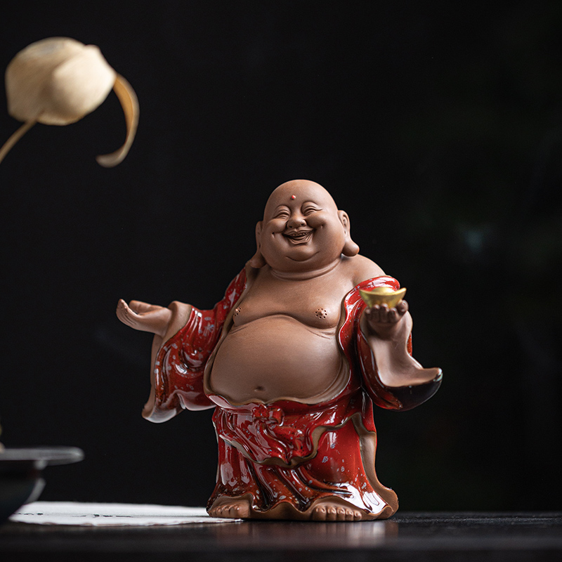 リビングの博古棚の装飾品、禅茶弥勒笑仏置物 Amazon｜弥勒菩薩 マイトレーヤ 笑う仏像 レトロな幸運の装飾品