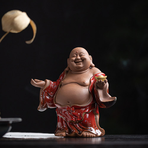 中式大肚弥勒佛摆件陶瓷招财笑佛像禅意家居客厅茶室博古架装饰品 - 图2