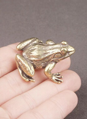 古玩纯铜仿古青蛙摆件实心黄铜客厅茶宠青蛙蟾蜍桌面茶宠铜蛙中式