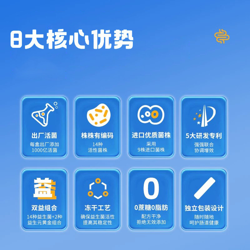 优卡丹益生菌冻干粉益生元成人女性儿童全家肠胃肠道3岁+非调理