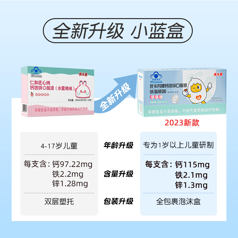 优卡丹水蜜桃味钙铁锌儿童口服液 优卡丹保健食品钙铁锌/钙镁