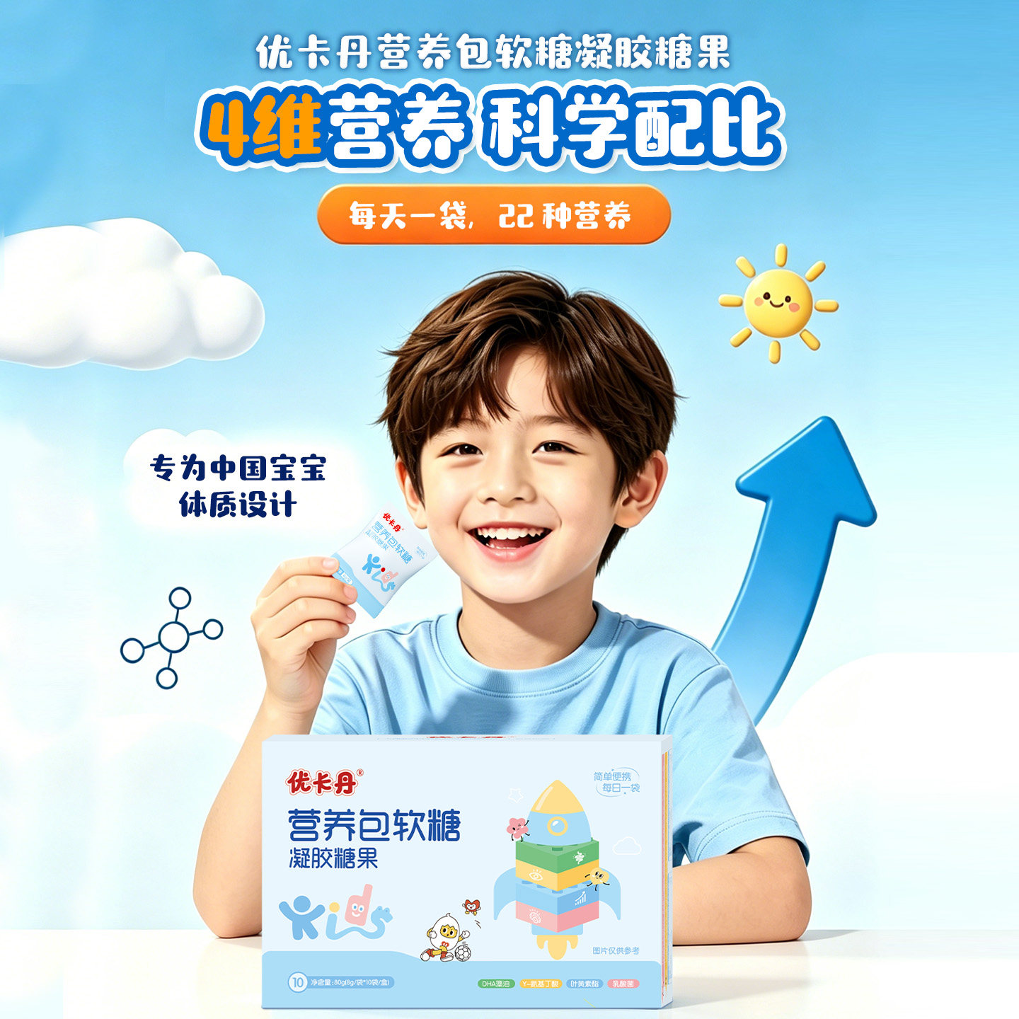 优卡丹儿童营养包软糖青少年蓝莓叶黄素乳酸菌氨基丁酸DHA综合品