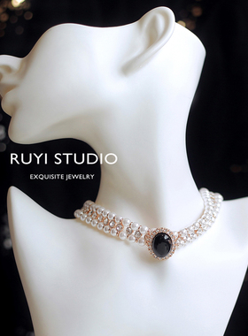 精致手工立体串珠项链闪水钻多层颈链新娘婚礼晚宴奢华高货锁骨链