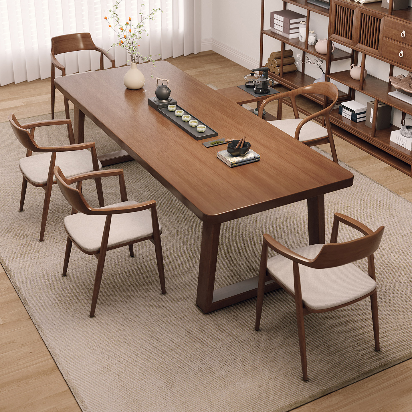 新中式大板实木茶桌书桌一体两用现代茶几客厅家用宋式美学茶台,淘宝优惠券,粉丝福利购,淘宝优惠卷