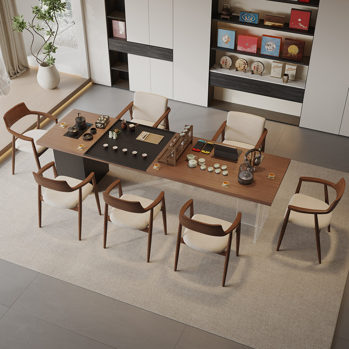 实木大板茶桌轻奢现代高级感会客接待泡茶桌办公桌带茶台一体式,淘宝优惠券,粉丝福利购,淘宝优惠卷