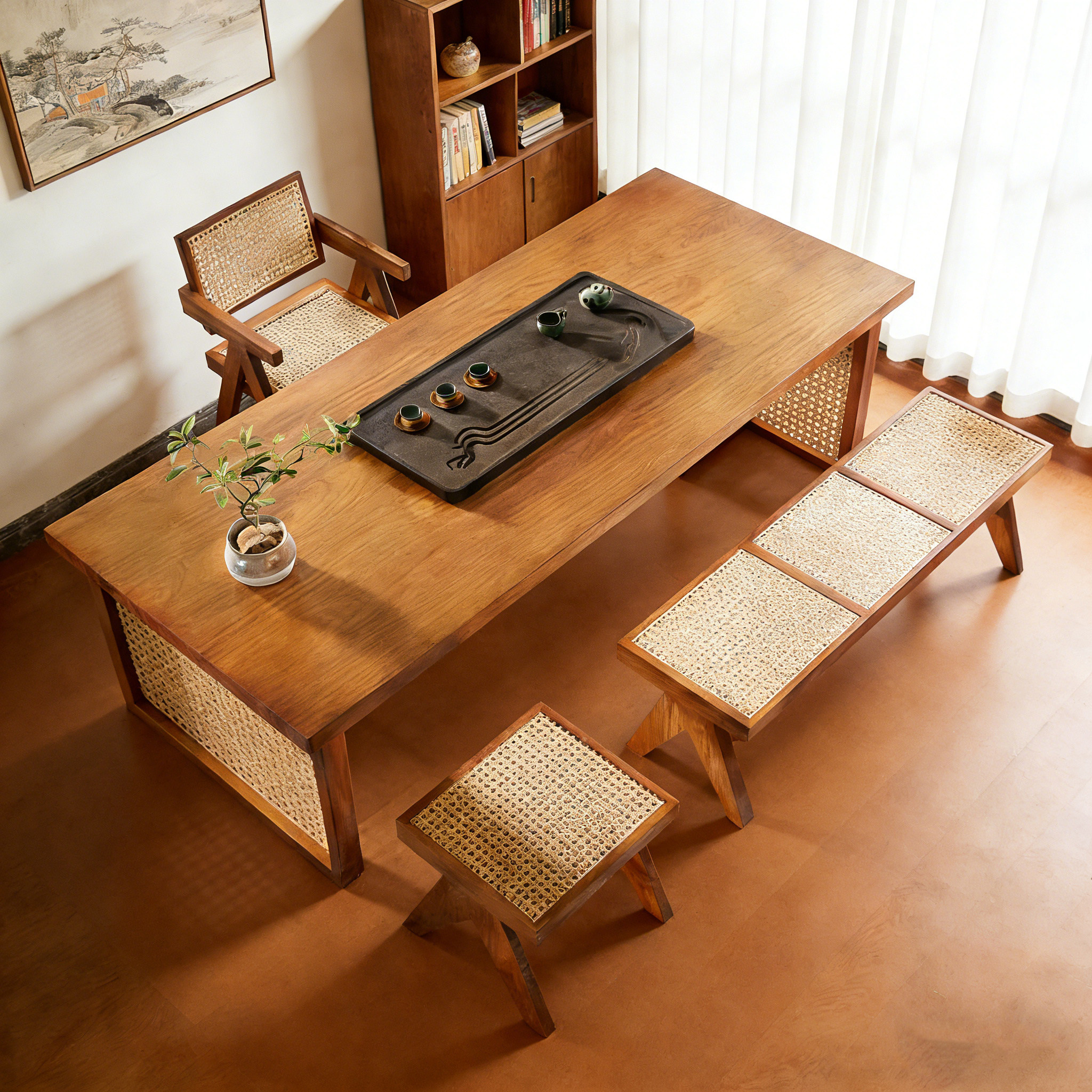 阳台休闲喝茶桌椅组合简约小型茶台实木茶几客厅家用藤编茶桌,淘宝优惠券,粉丝福利购,淘宝优惠卷