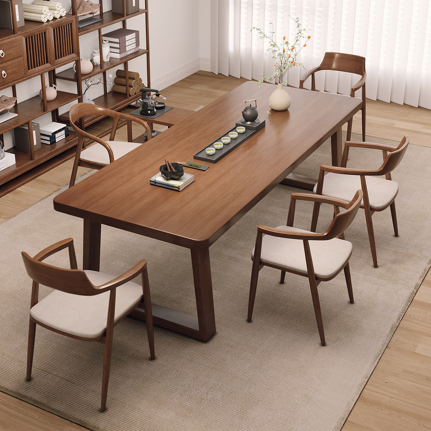 新中式大板实木茶桌书桌一体两用现代茶几客厅家用宋式美学茶台,淘宝优惠券,粉丝福利购,淘宝优惠卷