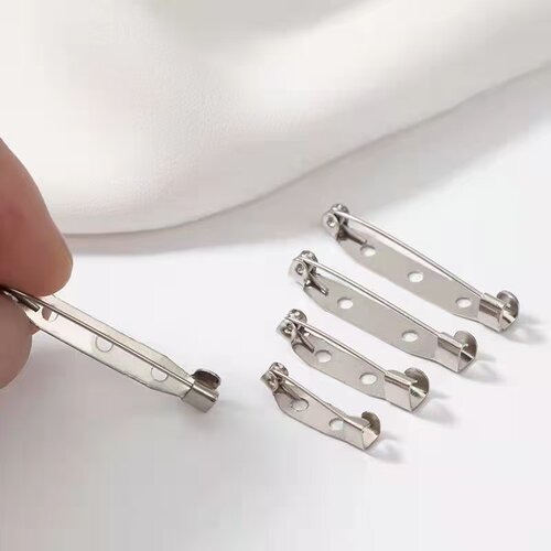 diy手工胸针安全别针一字双孔胸针材料胸针徽章胸花材料饰品配件 - 图3