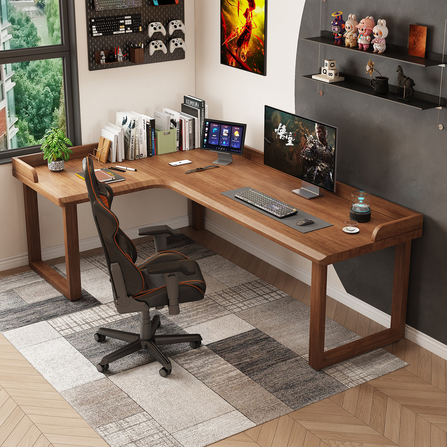 实木转角书桌家用客厅书房L形拐角桌简约现代阅读学习原木办公桌,淘宝优惠券,粉丝福利购,淘宝优惠卷