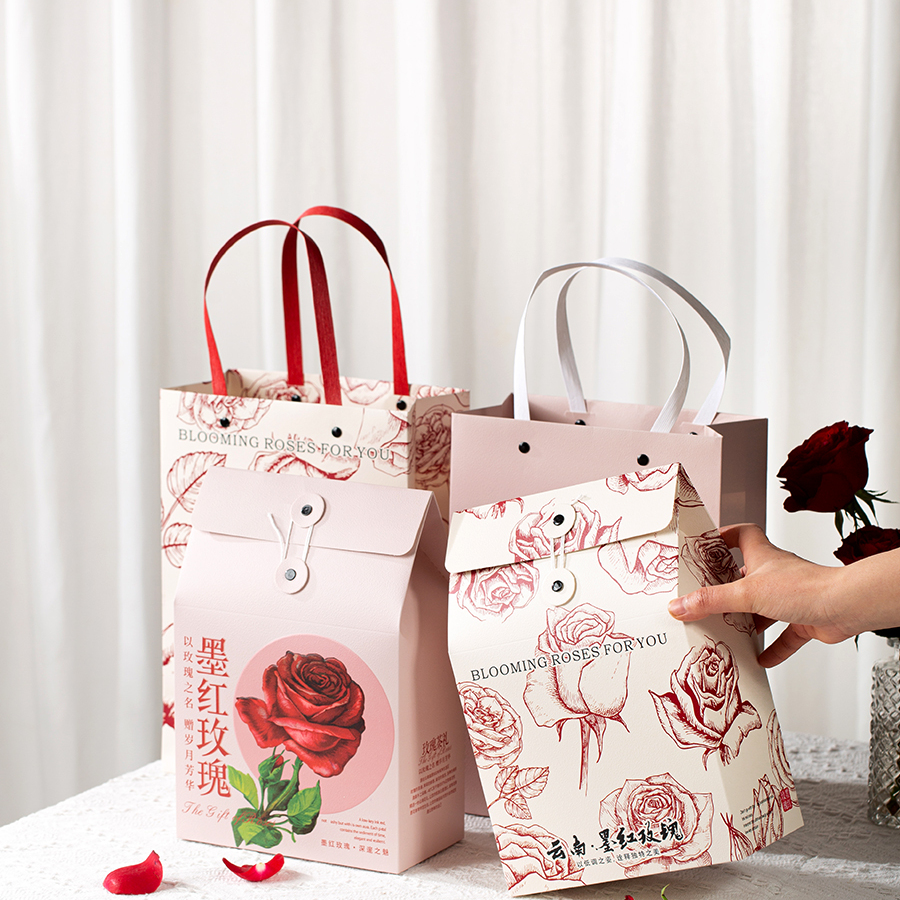 墨红玫瑰包装盒红茶白茶花茶通用空礼盒冻干通用伴手礼简易卡盒 - 图1