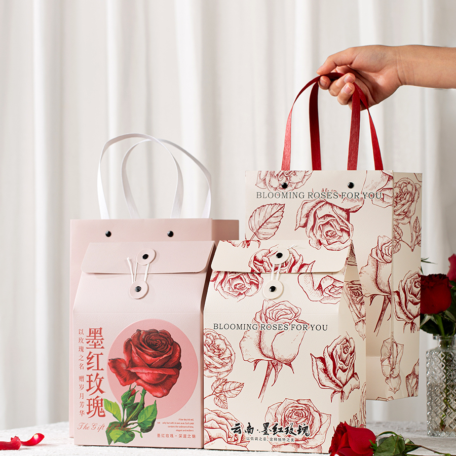 墨红玫瑰包装盒红茶白茶花茶通用空礼盒冻干通用伴手礼简易卡盒 - 图0