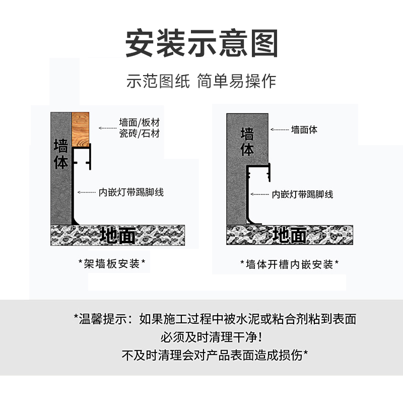 铝合金卡扣发光踢脚线明装超薄带led灯6cm金属地脚线8cm墙贴脚线