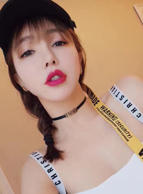 D家项链字母黑绳锁骨链女颈带