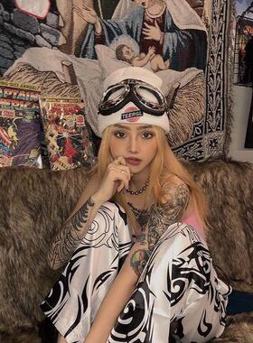 滑雪镜哈雷眼镜飞行员帽子装饰百搭显脸小机车抖音同款防风防尘