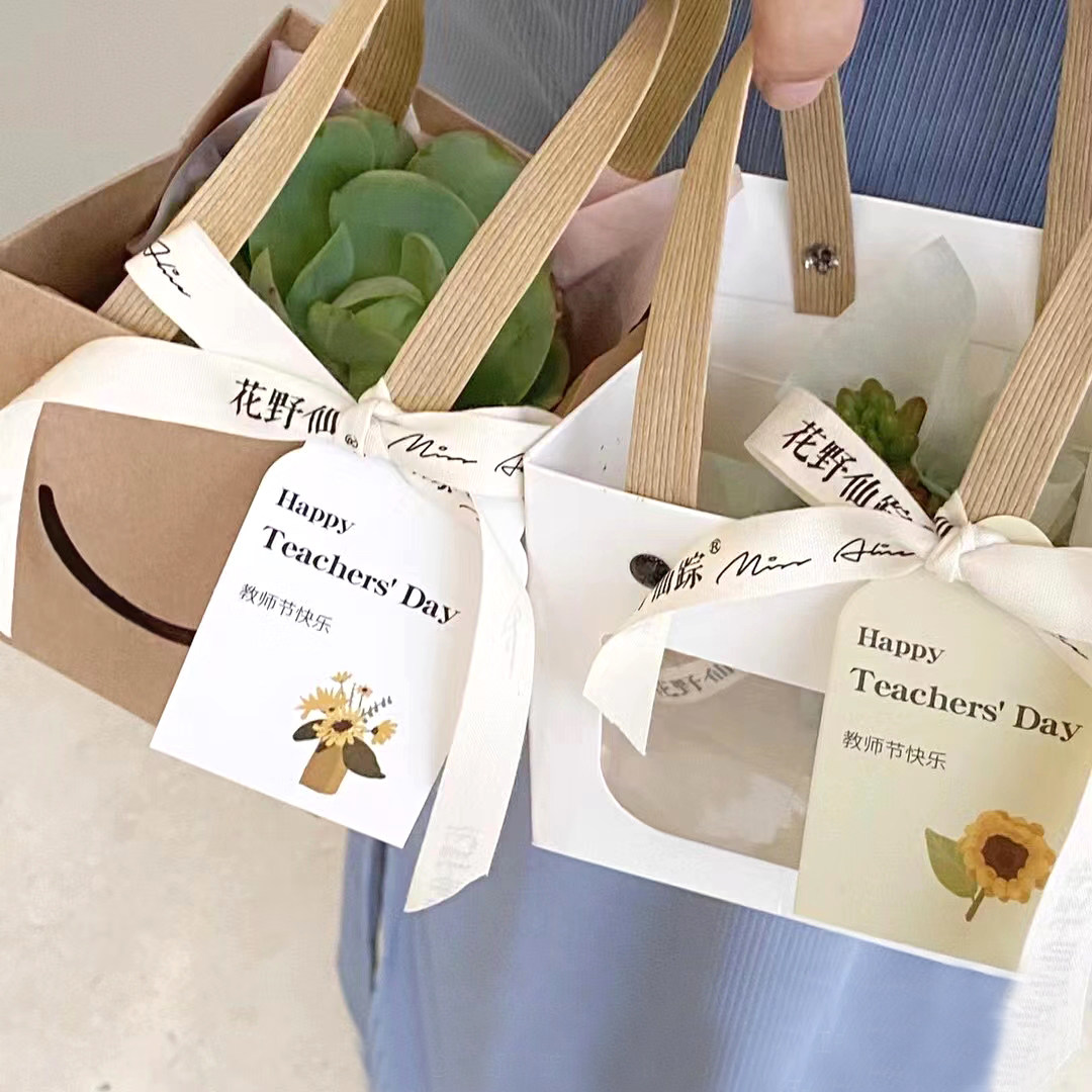 网红笑脸方袋多肉花艺手提纸袋正方形礼品袋植树节礼物包装袋小号,淘宝优惠券,粉丝福利购,淘宝优惠卷