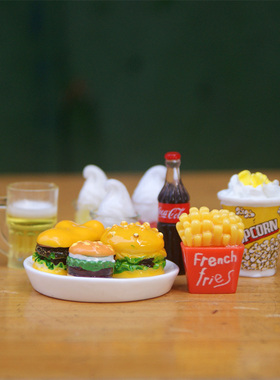 仿真汉堡迷你薯条小摆件树脂