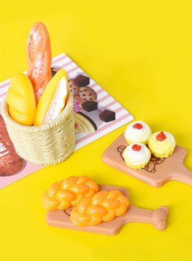 微缩食玩奶油面包蛋糕模型娃娃屋生活场景拍摄迷你法棍仿真竹框