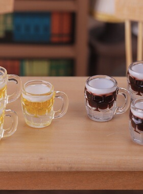 微缩食玩迷你小啤酒杯子模型仿真酒杯菱格啤酒杯娃娃屋树脂小摆件