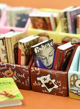 迷你仿真小书本卡通收纳书架微缩食玩树脂配件过家家桌面小摆件