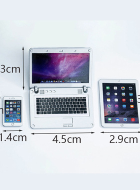 数码产品1:12娃娃屋配件迷你合金笔记本电脑平板手机模型三件套