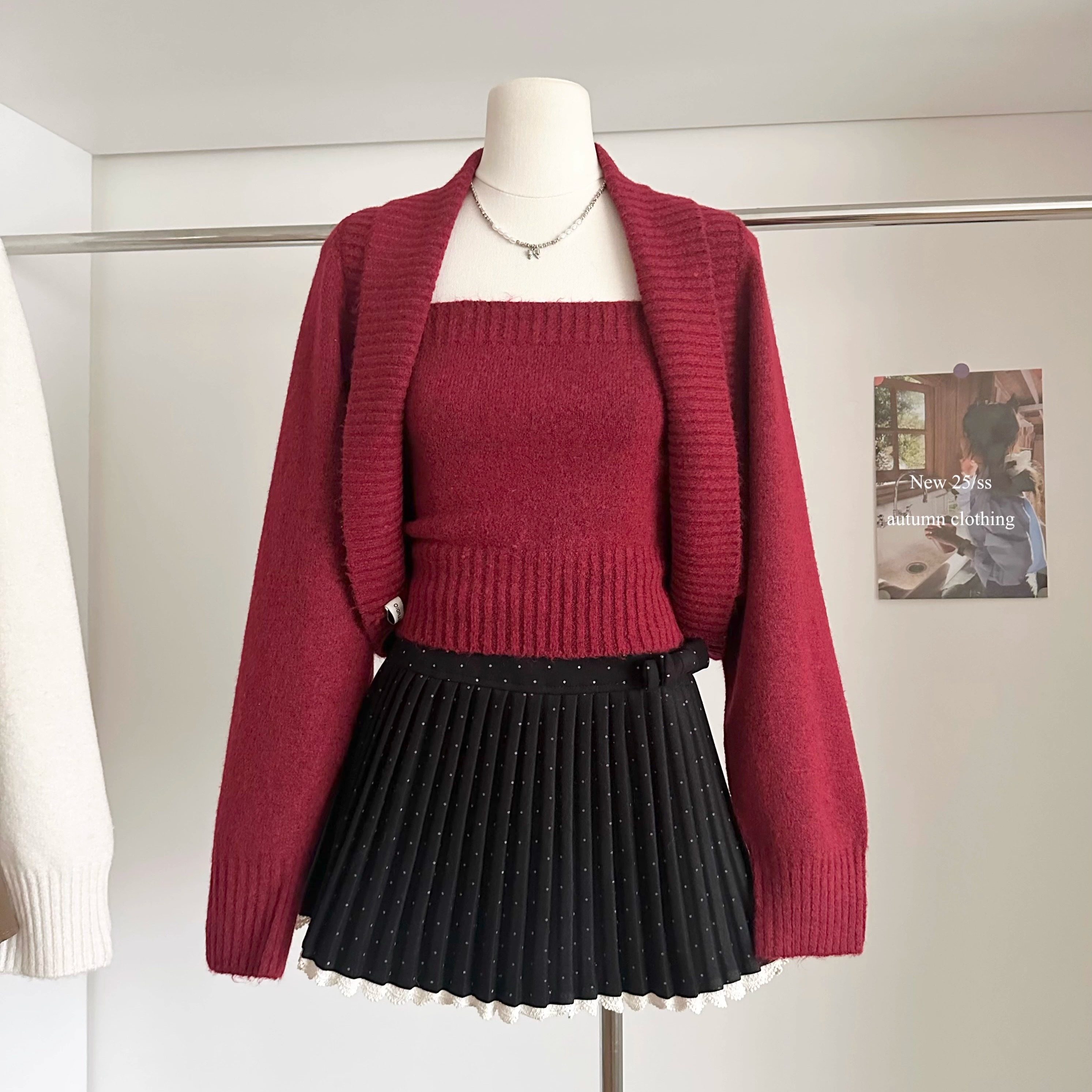 高级感翻领披肩毛衣短外套女秋+打底针织抹胸巨好看的两件套冬装,淘宝优惠券,粉丝福利购,淘宝优惠卷