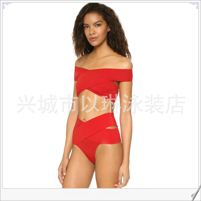 swimming suit潮流时尚分体泳衣女士性感比基尼多色高腰泳装 - 图2