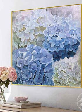 纯手绘花开富贵绣球花卉挂画客厅餐厅装饰画轻奢高级感玄关画新款