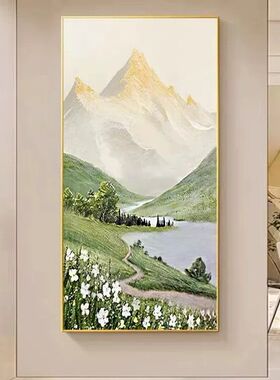 纯手绘油画绿色山川风景客厅玄关装饰画现代简约挂画