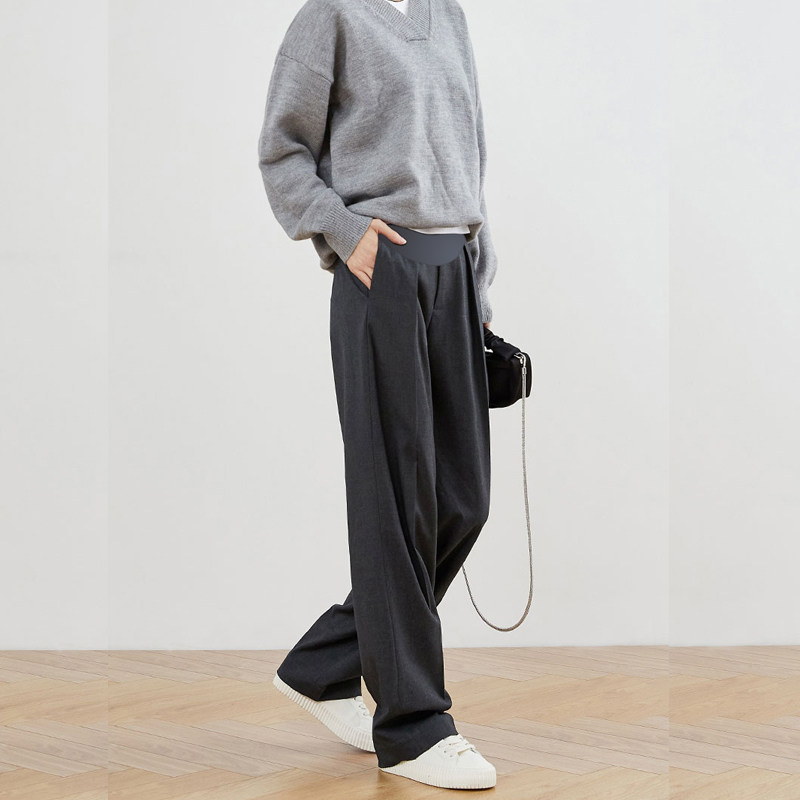 高个子孕妇裤春秋款高个子灰色直筒托腹西装裤加长垂感休闲阔腿裤,淘宝优惠券,粉丝福利购,淘宝优惠卷