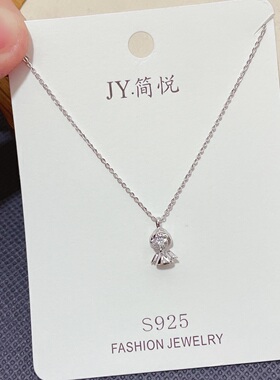 简悦银饰通体S925纯银微镶锆石可爱小巧小天使时尚锁骨项链女甜美