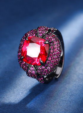 新款高档时尚珠宝豪华镀金镀18K金刚玉肥方黑金个性戒指女10*10