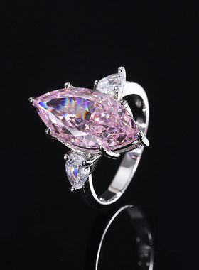 925银镀18K金镶嵌高碳钻雷迪恩切工粉钻马眼戒子主石9*18手饰戒指