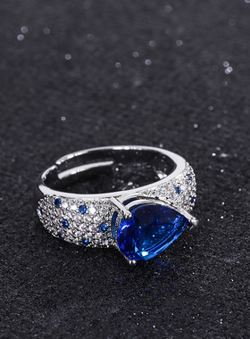 新款高档珠宝人工培育宝石新款女式首饰红蓝水滴戒指石8*10饰品