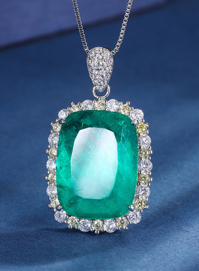 珠宝彩蓝宝祖母绿色15*20肥长方轻奢质感S925银镀18K金套装女款