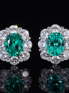 珠宝S925银镀18K金绿碧玺鸽子蛋时尚女套装主石吊坠8*10耳钉6*8