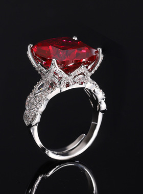 新款高档珠宝豪华镶嵌镀18K金复古时尚刚玉肥方戒指女14*16饰品