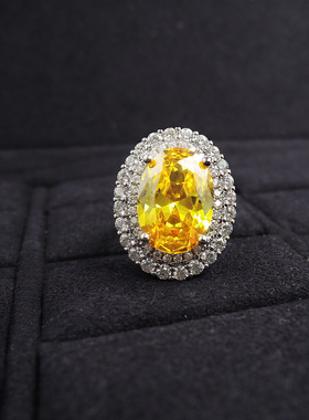 新款珠宝彩宝豪镶鸽子旦黄钻活口戒子微镶性女式培育宝石戒指