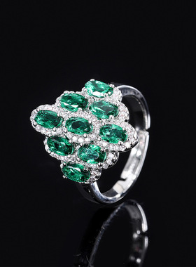 新款高档珠宝韩版渐变色几何型彩宝创意女式镶钻戒指开口可调节