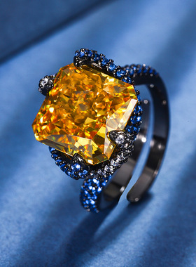 2024珠宝S925银镀18K金高碳钻冰花切黑金复古戒指女12*12指环饰品