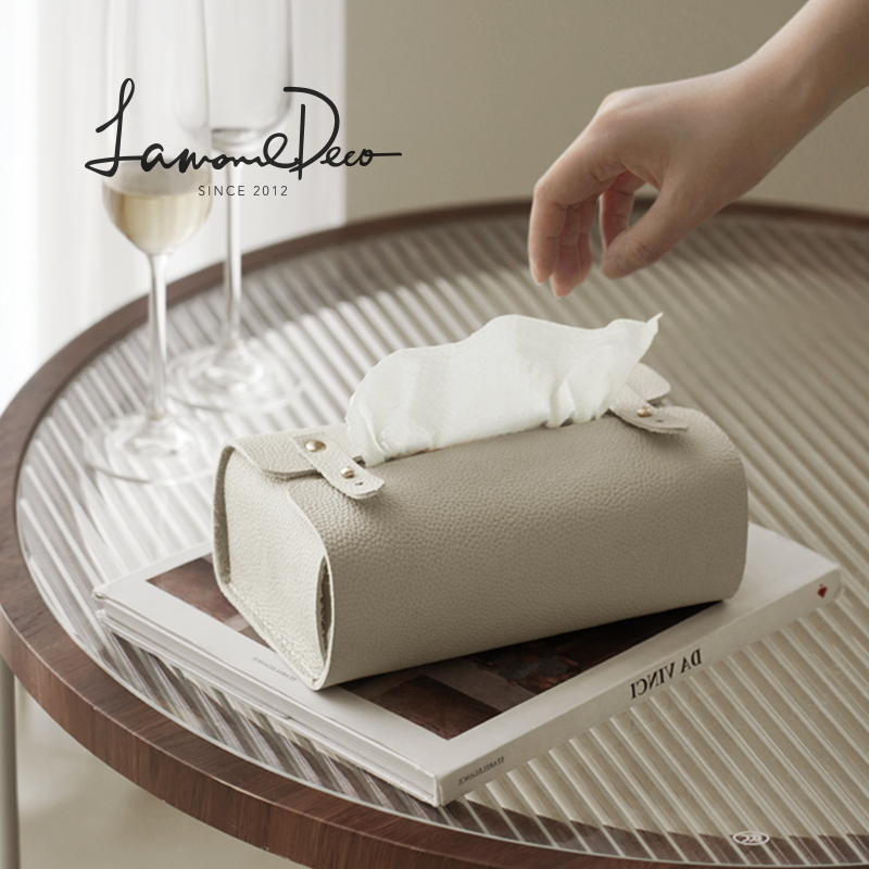 LamomeDeco现代轻奢真皮纸巾袋纸巾盒餐桌茶几小牛皮高端抽纸盒 - 图1