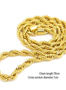 项链麻花链嘻哈粗男士1cm黄金欧美ins热卖镀金链子金扭绳锁骨男不