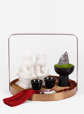 新中式几何套装摆件复合材质创意样板间售楼处别墅客厅古韵装饰品