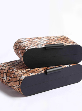 简约现代创意花纹皮革首饰盒托盘摆件书房客厅酒店办公区装饰摆放