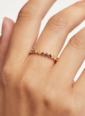 西班牙PD彩钻金色自律纯银戒指